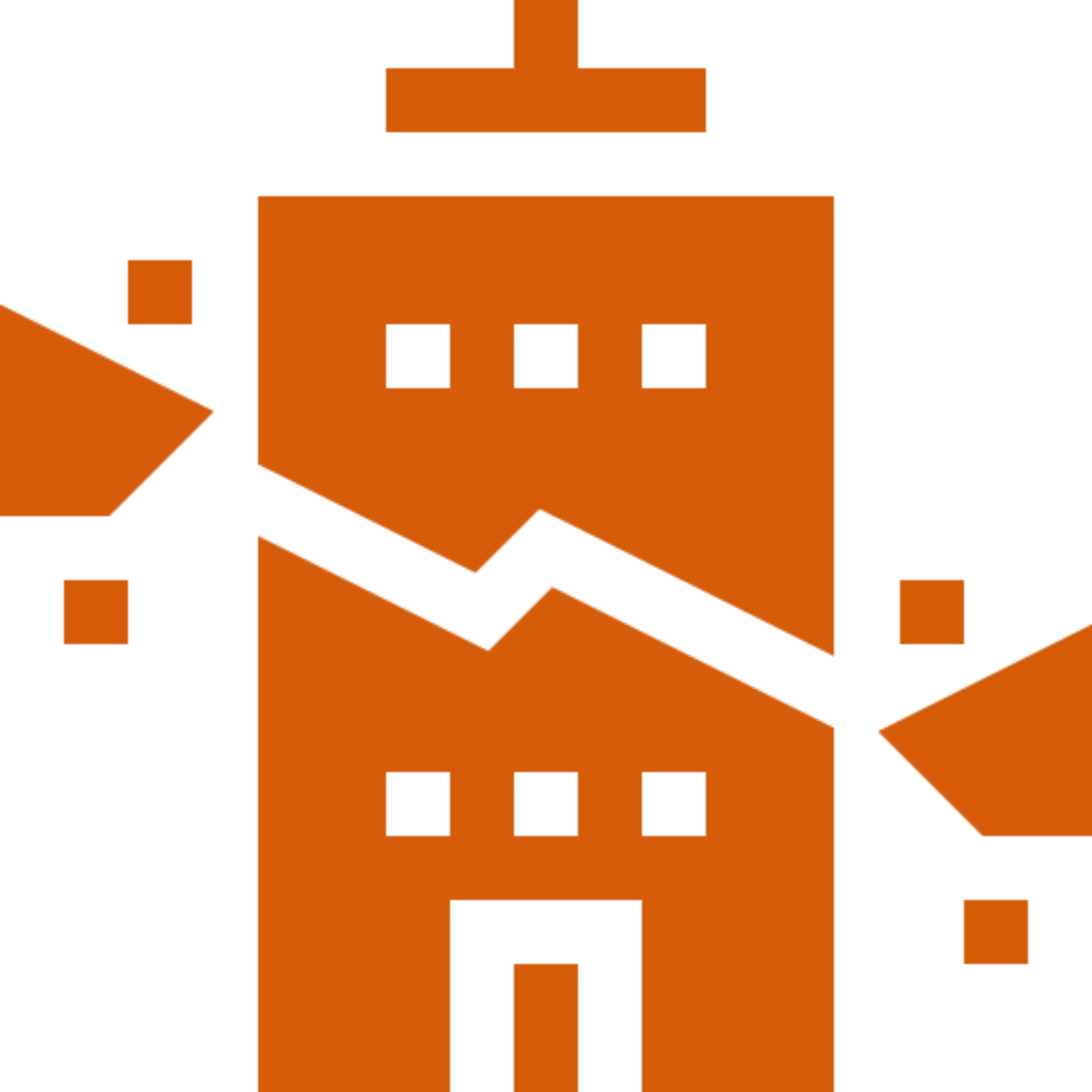 Orange geometric robot illustration on black background.