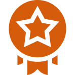 Orange star medal on black background.