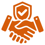 Handshake with shield and checkmark icon.